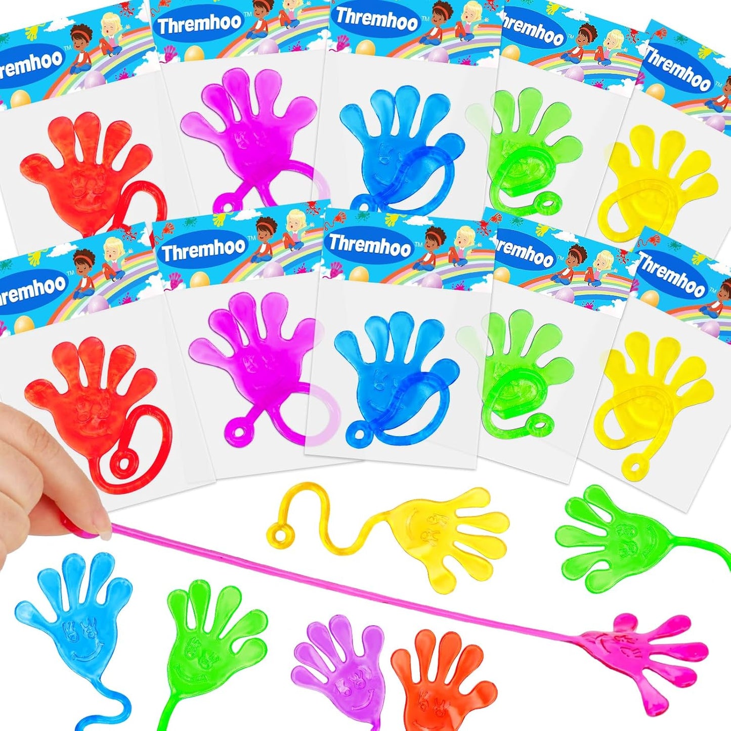 Thremhoo 40Pcs Glow in the Dark Sticky Hands Kids Party Favor Supplies Goodie Bag Stuffer Pinata Return Gift Stretchy Class Prize Carnival Sensory Goody Party Pinata Filler Treasure Box Bulk Toy