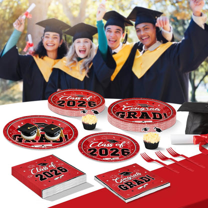 200Pcs Graduation Decorations 2026, Blue Graduation Plates and Napkins Party Supplies for 50 Guests, Disposable Grad Plates, Napkins, Dessert Plates and Forks for Grad Decor Wedding Birthday Supplies