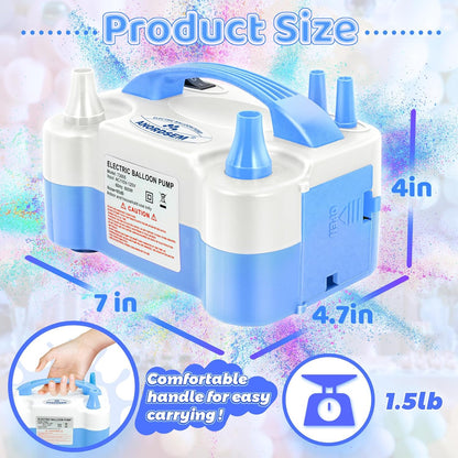 Anordsem Electric Balloon Air Pump: Polypropylene Plastic Case with Dual Nozzle - Quick Inflating for All Balloons at Home - Blower Machine Knotter/Ribbon for Parents Party DIY Decoration