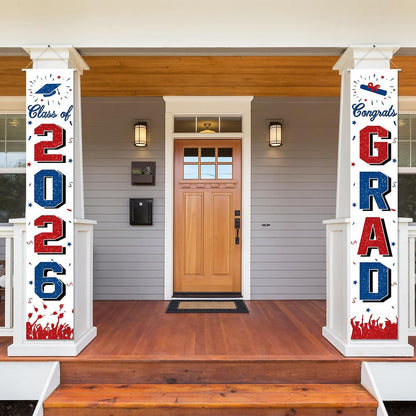2026 Graduation Decorations, Graduation Banner Class of 2026, Hanging Congratulations/Congrats Grad Banner for Door and Porch, Party Decor - Black