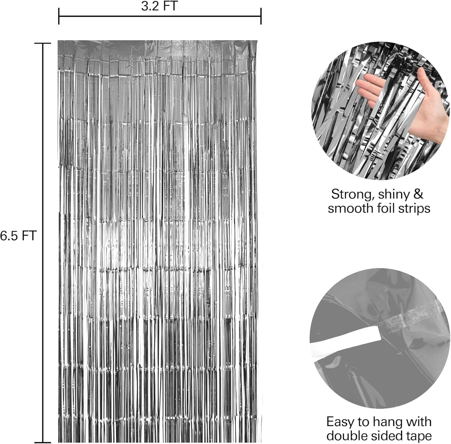 Hampton Distribution 6 Pack Silver Foil Fringe Curtains, Silver Tinsel Backdrop Party Curtains, Party Supplies for Birthday, Holidays, Parties & More
