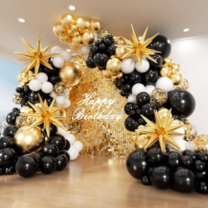 153Pcs Black and Silver Balloons Garland Arch Kit with Stars - 22 18 12 10 5 inch Different Size Black Metallic Silver Confetti Latex Balloon for Birthday Graduation New Year Party Decorations
