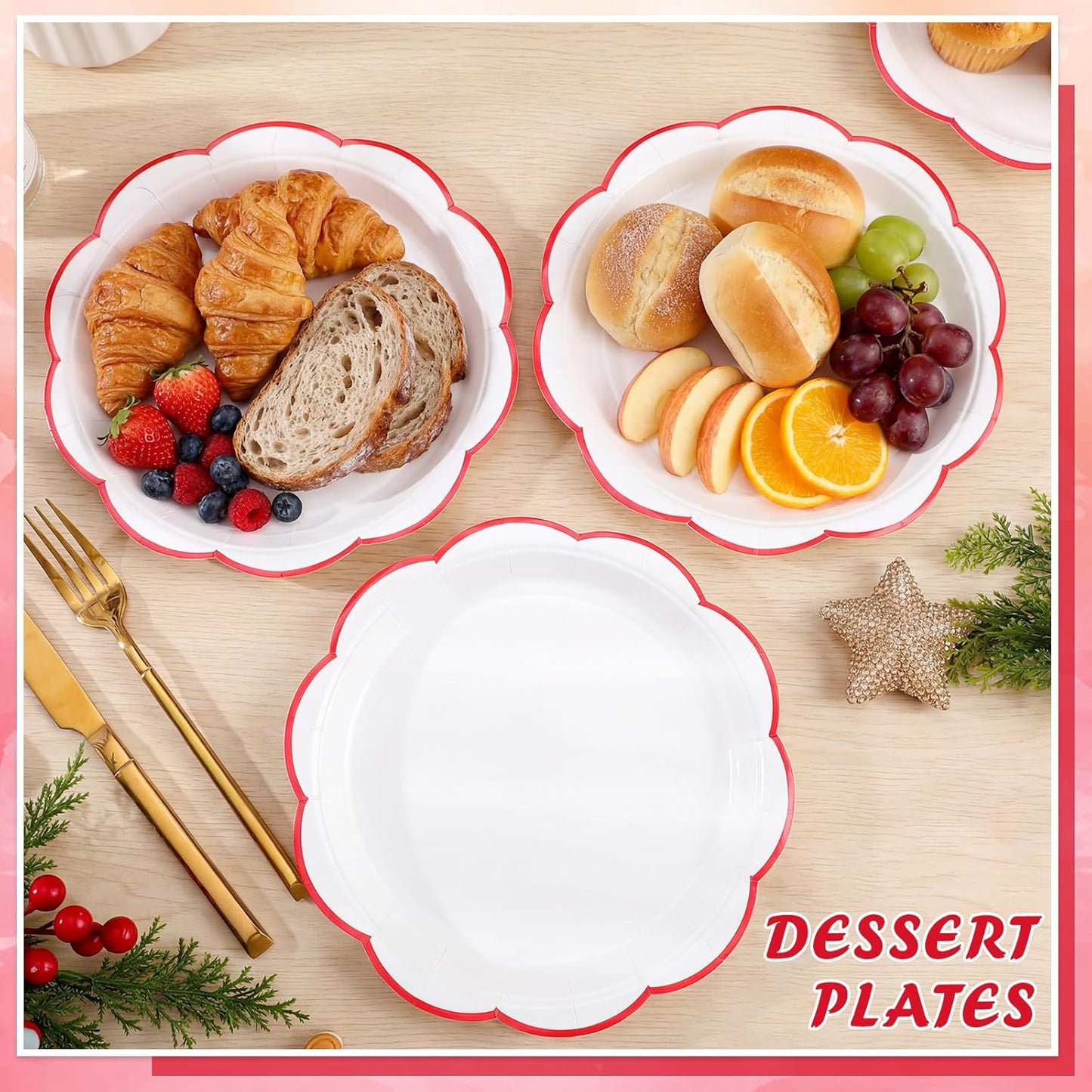 NatNarr 30 Pcs Sage Green Paper Plates, 7 Inch Scalloped Paper Plates Small Dessert Cake Plate Cute Party Plate Disposable Sage Greens Party Supplies for Wedding, Baby Bridal Shower, Birthday