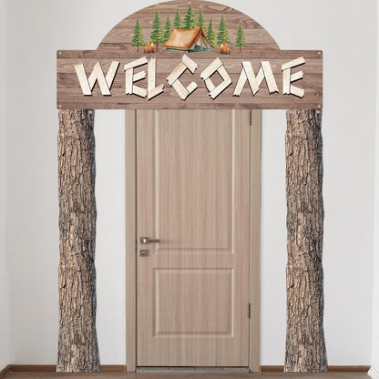 Peryiter 3 Pcs Camping Themed Party Decorations Banner Welcome Porch Sign with 1 Double Sided Tape for Summer Camp Birthday Hawaii Baby Shower Themed Party Activity Decor door (Forest Style)