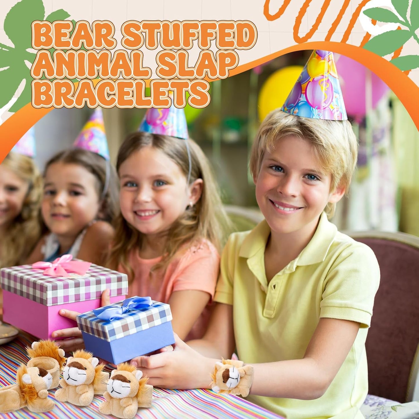 Vinsot 36 Pcs Mini Stuffed Animal Slap Bracelet Plush Wrist Slap Band Toys Bulk Snap Bracelets Kids for Themed Party Favors, Holiday Gifts, Classroom Rewards