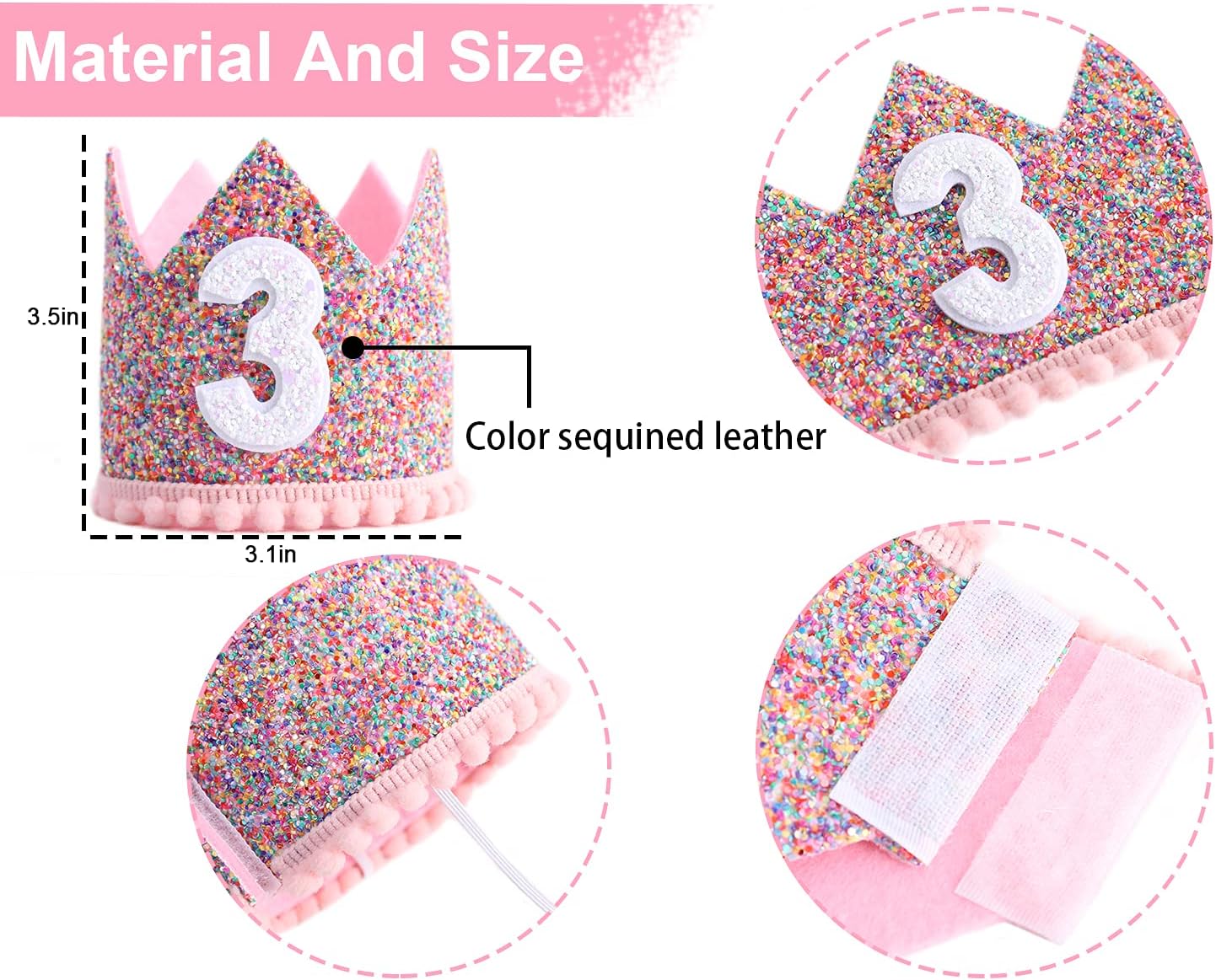Rainbow Crown - 4th Birthday Party Glitter Crown, Kids Birthday Hats, Baby Photo Props, Little Girls Hair Accessories