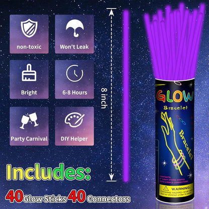 40 Pack 8” Red Glow Sticks Bracelet Necklaces Bulk with 40 Connectors Neon Glow In The Dark Party favors Supplies for Holiday Birthday Party Decoration (Red)