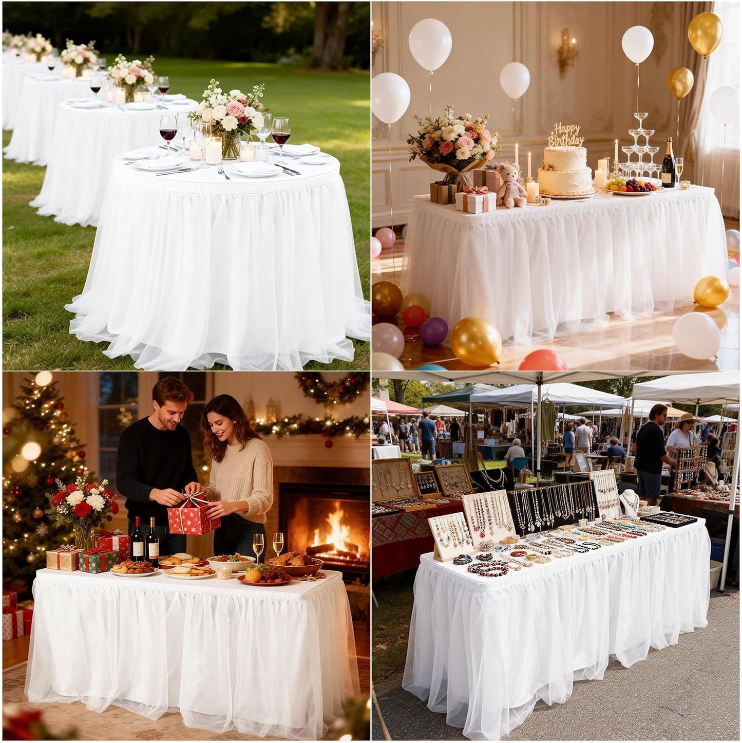 THARAHT Tulle Table Skirt 6FT 180CM Long for Rectangle Tables Round Tables Ruffle Desk Skirt for Princess Girls Birthday Party Cake Dessert Decorations Table Skirt