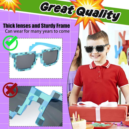 kilofly 10pc 8-Bit Pixel UV Protect Gamer Sunglasses Adult Kids Party Favors