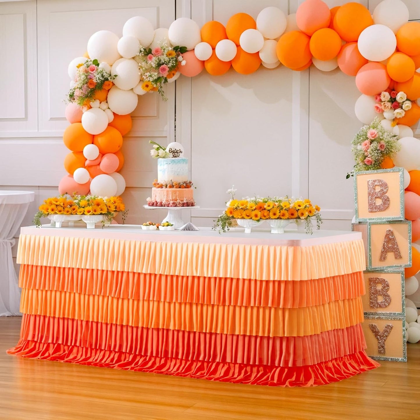 Pastel Rainbow Table Skirt Ruffle Party Tablecloth for Rectangle Table 6ft Birthday Party Baby Shower
