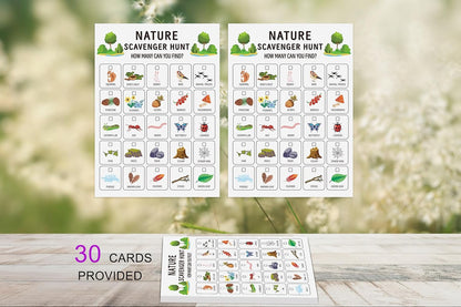 Nature Scavenger Hunt, Camping Games Travel Activities, Outdoor Scavenger Hunts Road Trip Game Cards -NHG01