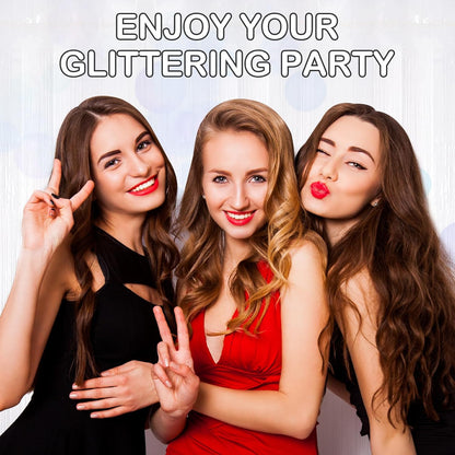 Silver Fringe Curtain Party Streamers, 12 Pack 3.3ft x 8.2ft Foil Curtain Backdrop Tinsel Foil Fringe Curtains Photo Booth Backdrop Streamer for Birthday, Wedding, Baby Shower, Disco Party