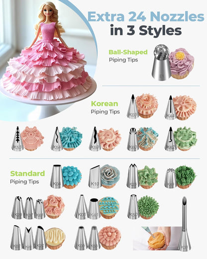 Kootek 48Pcs Russian Piping Tips Set, Piping Bags and Tips Set with 12 Russian Tips, 2 Icing Tips, 30+1 Pastry Bags, 3 Couplers for Cake Decorating, Cupcake, Cookie, Baking