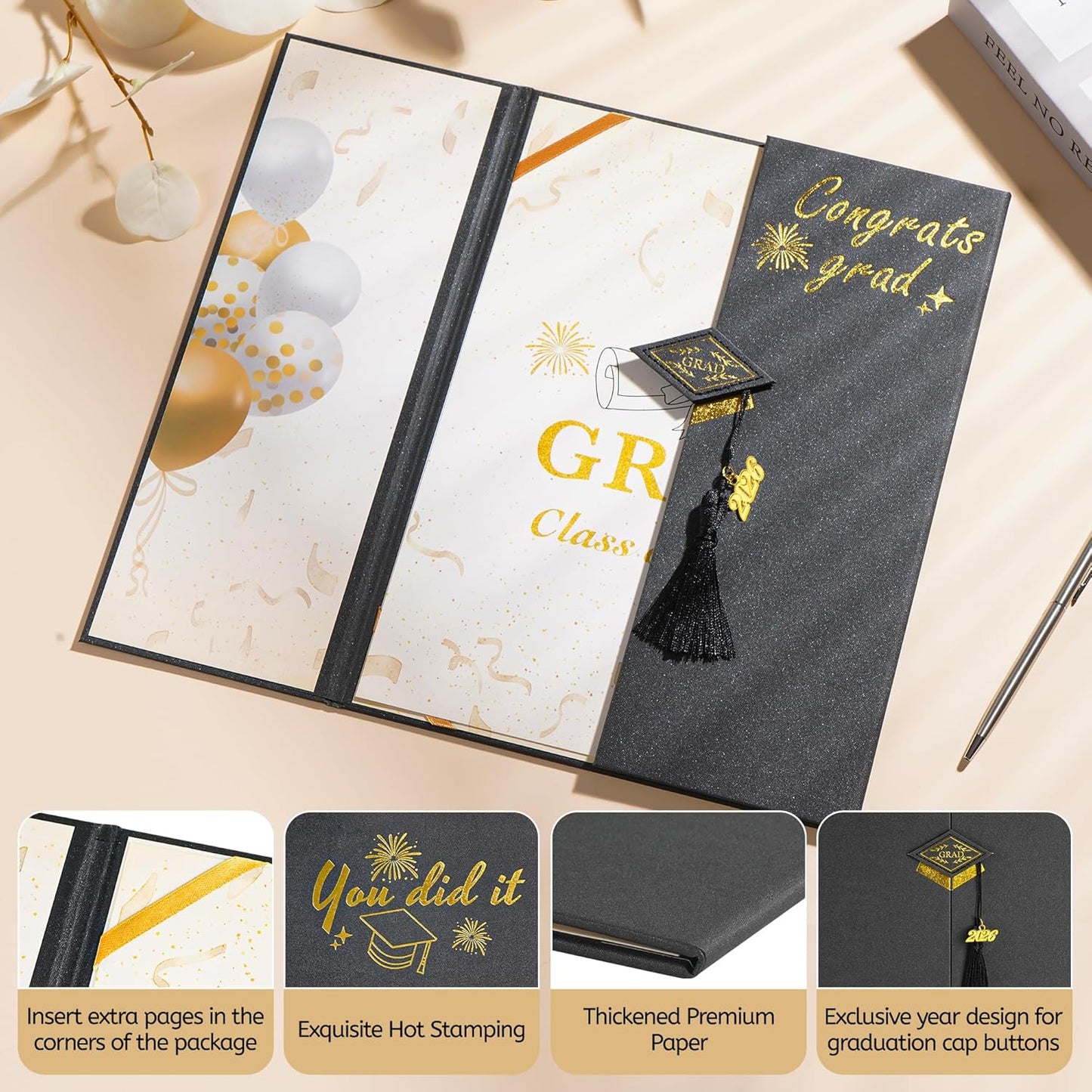Graduation Decorations 2026 Pink,Graduation Guest Book,Autograph Book with Tassel Class of 2026 Graduate Party Decorations,Graduation Signature Guest Book