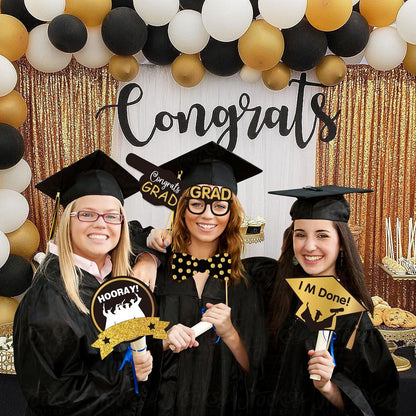 22 Pcs Black Gold Graduation Photo Booth Props 2026 -Large Size Graduation Photo Booth Frame and Congrats Class of 2026 Photo Booth Props Set for Graduation Party Favors Supplies