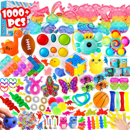 1000Pcs Bulk Party Favors for Kids, Fidget Toys Pack,Stocking Stuffers, Treasure Box Chest, Birthday Party, Classroom Carnival Prizes, Pinata Stuffers, Goodie Bag Stuffers, Stress Relief, Sensory Toys