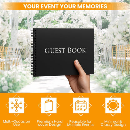 Iconikal Hardcover Guestbook 1,260 Entries Charcoal 10x8-Inch Spiral Bound Sign-In Wedding Funeral Birthday Shower Vacation Rental Memory Guest Book