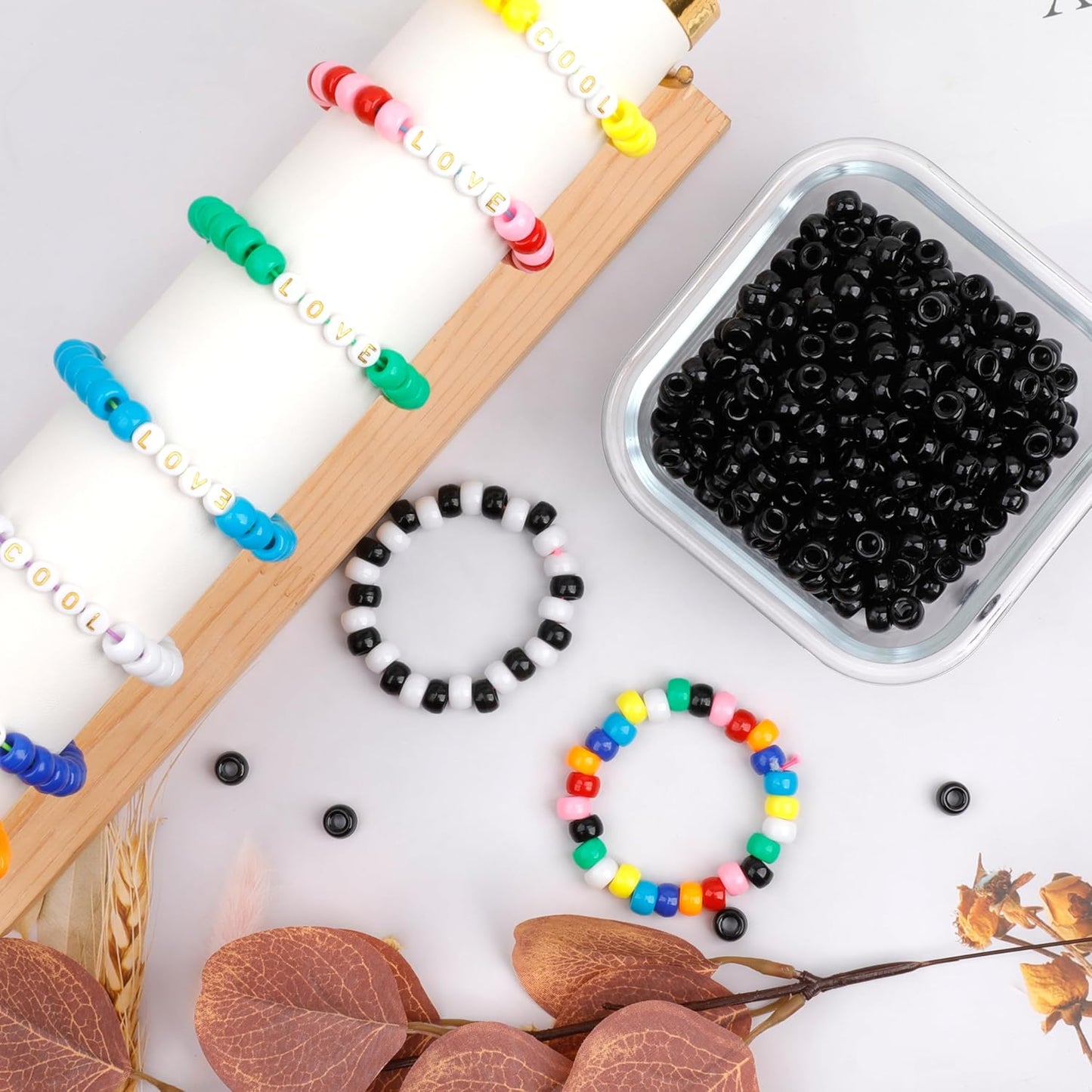 1000Pcs Glow in The Dark Pony Beads 9mm Plastic Kandi Beads Bulk for Friendship Bracelet Necklace Craft Jewelry Making Beads for Hair Braids 9 Color