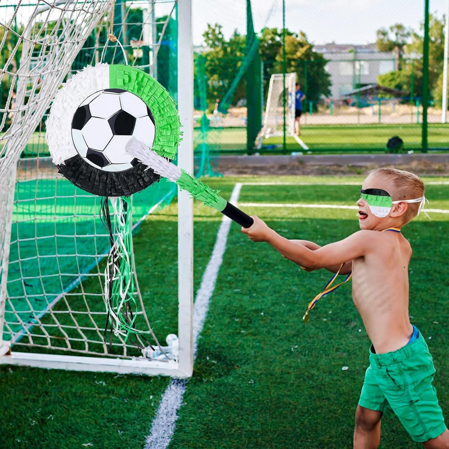 Deekin 3 Pcs Dart Piñata Set Include Large Dart Gun Shooting Target Piñata with Stick Eye Mask for Kids Birthday Party Game Favors Supplies 12.8x12.8 Inch