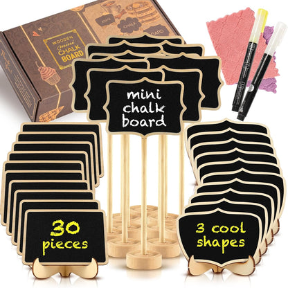 Mini Chalkboard Signs, 20 Pack Framed Small Chalk Board Food Labels with Easel Stand for Party Buffet or Wedding Celebration, Wooden Blackboard as Place Cards for Table Setting or Numbers (30)