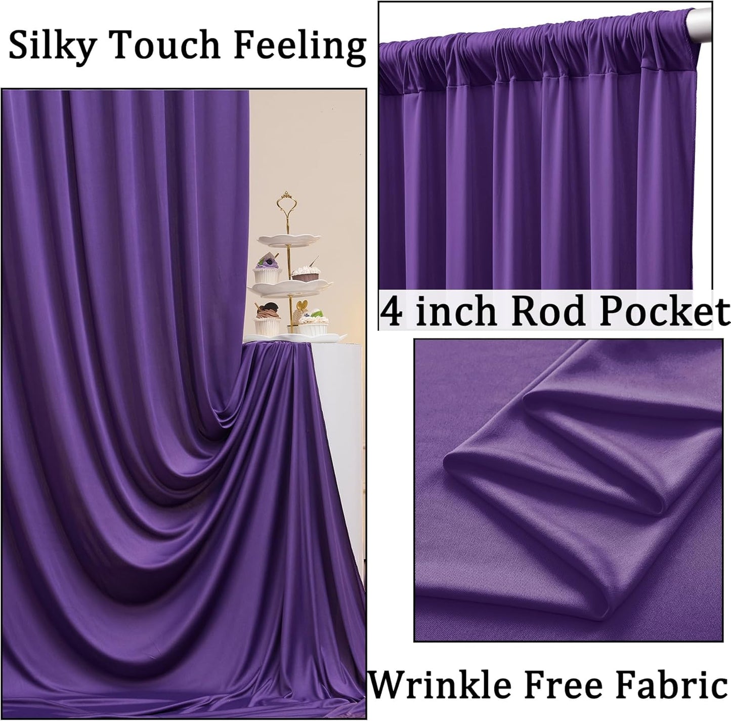 10ftx10ft Black Backdrop Curtains for Weddings Parties, Wrinkle Free 2 Panels Silky Polyester Photo Backdrop Drapes Back Drop Cloth Drapery for Birthday Mother'sDay Photography Background