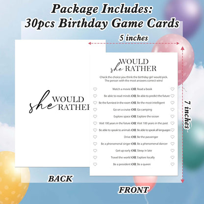 Birthday Party Games Card for Adults, 30 Pcs Ice Breaker Game Cards for Girl Bday Celebrations Decorations Supplies Favors - B01