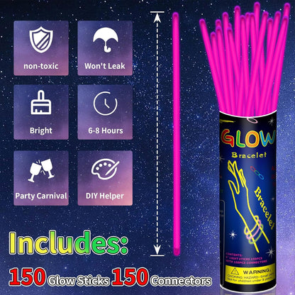 150 Pack 8” Red Glow Sticks Bulk with 150 Connectors Neon Glow In The Dark Party favors Supplies for Holiday Birthday Party Decoration (Red)