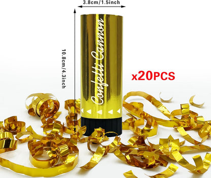 20 PCS Gold Party Confetti Poppers Cannons for Wedding Birthday Graduation Baby Shower Anniversary Christmas New Year's Party Celebrations Supplies and Favors