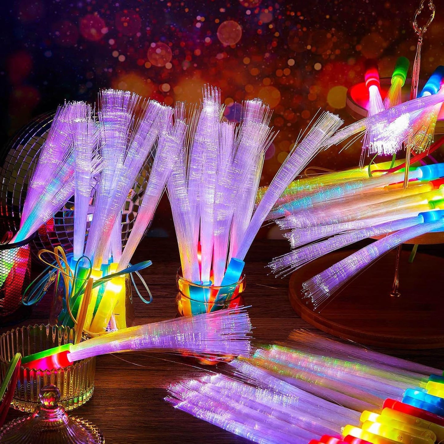Skylety 36 Pcs Fiber Optic Wand, LED Fiber Optic Wand with 3 Light Modes, Glow Fibers Optics Sticks for Wedding Neon Party, New Year Party Favors, Bar Dj, Valentine's Day(Bright Color)