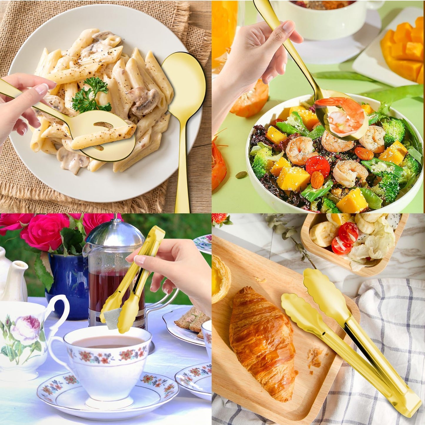 12PCS Stainless Steel Serving Utensils Sets - Large Serving Spoons,Slotted Spoons,Serving Tongs,Appetizer Tongs,Utensills Sets for Buffet Catering Banquet Party (Silver)