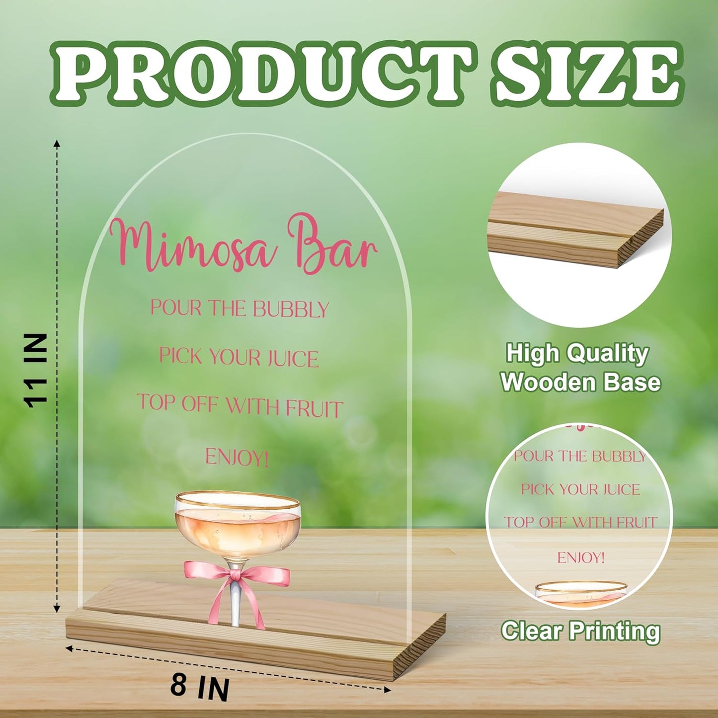 Acrylic Arch Mimosa Bar Sign, Pink Bow Champagne Acrylic Mimosa Bar With Base Supplies For Baby Shower Bridal Shower, Birthday, Bachelorette Engagement Party, Welcome Sign For Table Party -A14