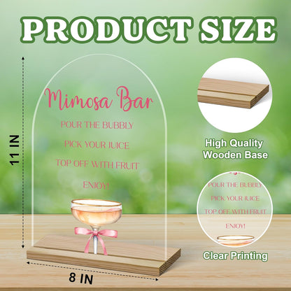 Acrylic Arch Mimosa Bar Sign, Pink Bow Champagne Acrylic Mimosa Bar With Base Supplies For Baby Shower Bridal Shower, Birthday, Bachelorette Engagement Party, Welcome Sign For Table Party -A14