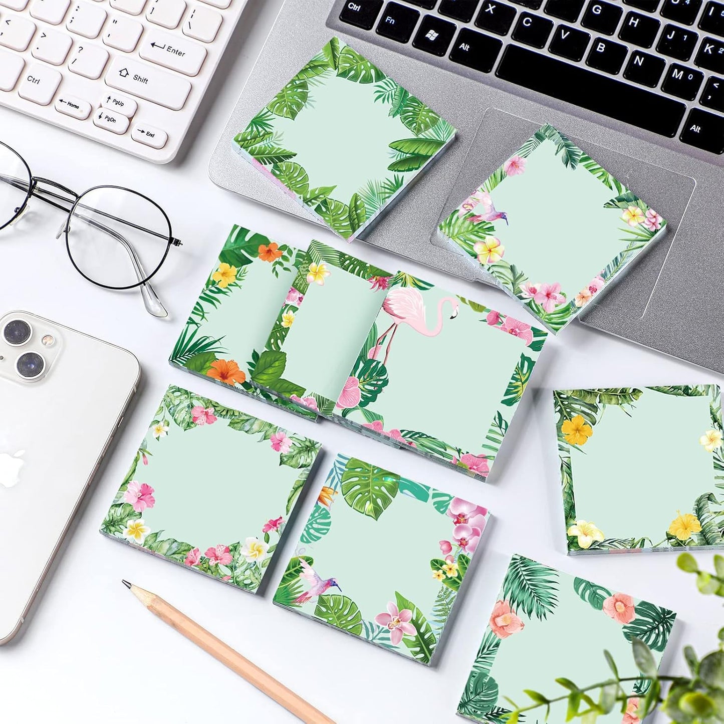 450 Sheets Tropical Palm Sticky Notes Luau Party Favor Hawaiian Fun Notepad Summer Themed Beach Memo Pad Self Adhesive 2.9" Mini Sticky Note for Appreciation Gifts Employee Office Supplies
