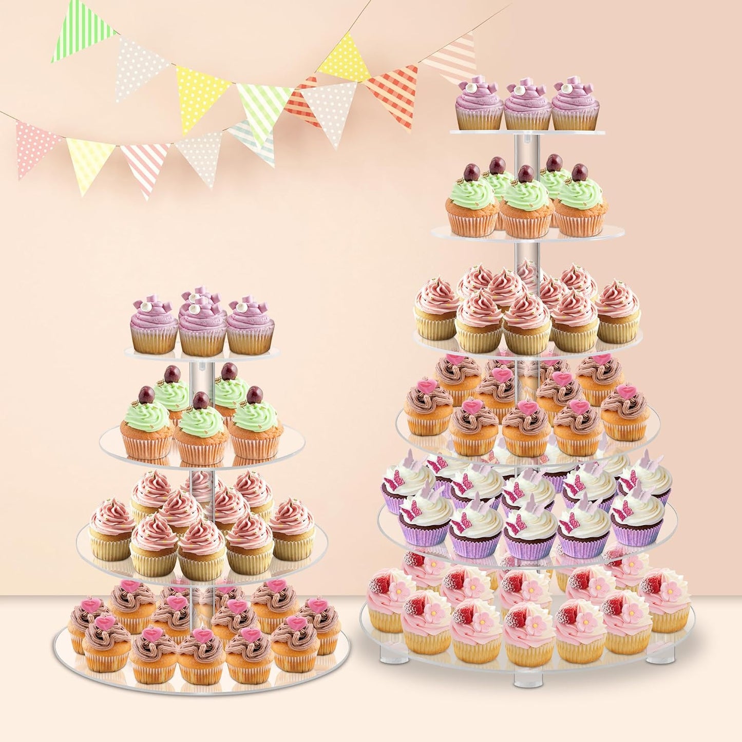 YestBuy Cupcake Stand, 6 Tier Large Cupcake Tower Display, Round Cupcake Holder, Acrylic Dessert Stand, Pastry Display Tree for Party, Wedding, Baby Shower