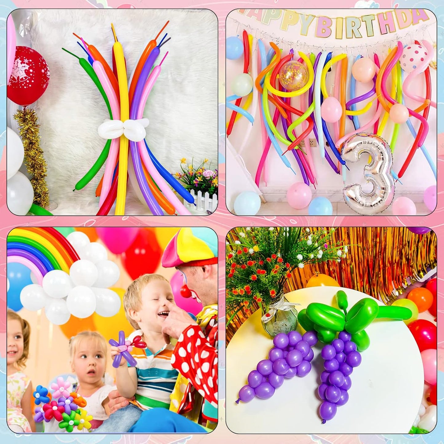 260 Balloons Clear, Thickening Long Balloons for Tying Arch, Twisting Latex Animals Magic Modeling Skinny Birthday Balloon for Kid‘s Party Wedding Decoartion Supply 100pcs
