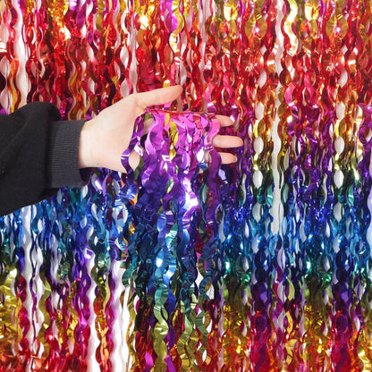 4 Pack Wavy Champagne Gold Metallic Tinsel Foil Fringe Curtains Backdrop - 3.3X6.6ft Foil Fringe Backdrop for Parties | Door Streamers for Birthday | Photo Booth Backdrops Party Decor