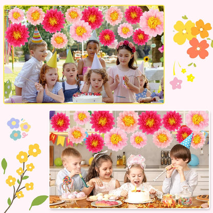 BestoFun 14 PCS Orange & Hot Pink Tissue Paper Flowers – Vibrant Party Decorations for Birthday, Baby Shower, Wedding, Fiesta, and Holiday Events