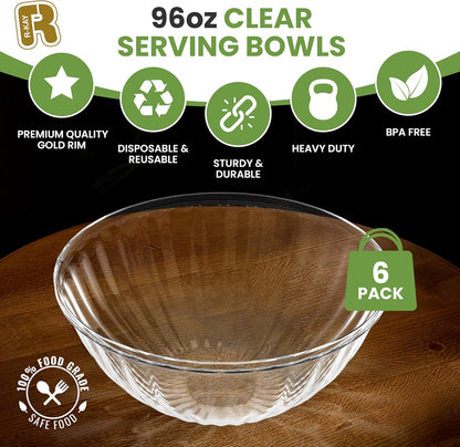 R-kay 6 Pack Extra Large Serving Bowl - 150 Ounce Plastic Serving Bowls For Entertaining - Clear Plastic Bowls For Salads And Snacks - Disposable bowls For All Occasions
