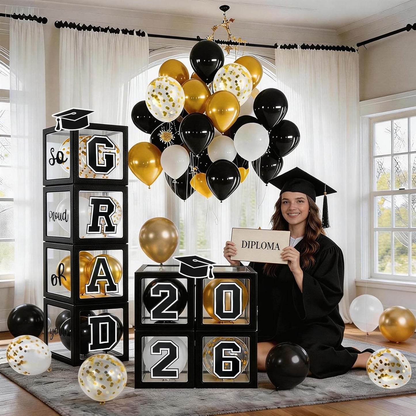 Graduation Decorations 2026 Graduation Party Decorations Set of 4 Boxes with 129pcs Balloons Arch Garland Kit Party Supplies for Any Grades Blue
