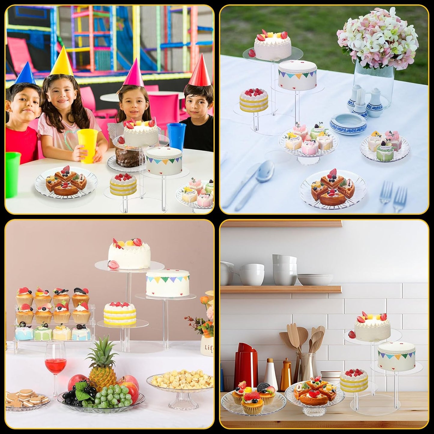 6 Pcs Acrylic Dessert Stands Set Include Display Risers Cupcake Tower and Clear Round Dessert Trays Cake Table Holder for Wedding Baby Shower Decoration(Classic Style)