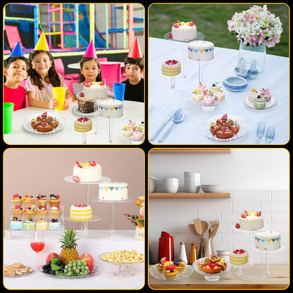 6 Pcs Acrylic Dessert Stands Set Include Display Risers Cupcake Tower and Clear Round Dessert Trays Cake Table Holder for Wedding Baby Shower Decoration(Classic Style)