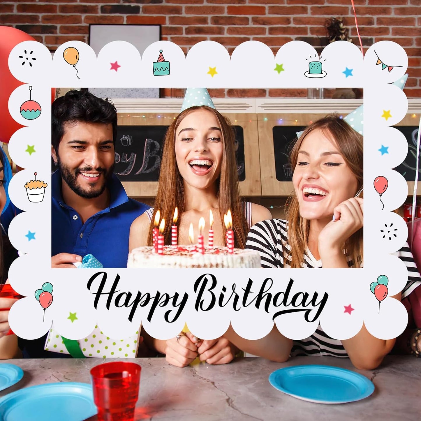 Beeveer 32 x 24 Inch Photo Booth Selfie Frame Prop Booth for Birthday Event Parties Large Blank DIY Cutout Props for Funny Decoration Christmas, Holiday Supplies