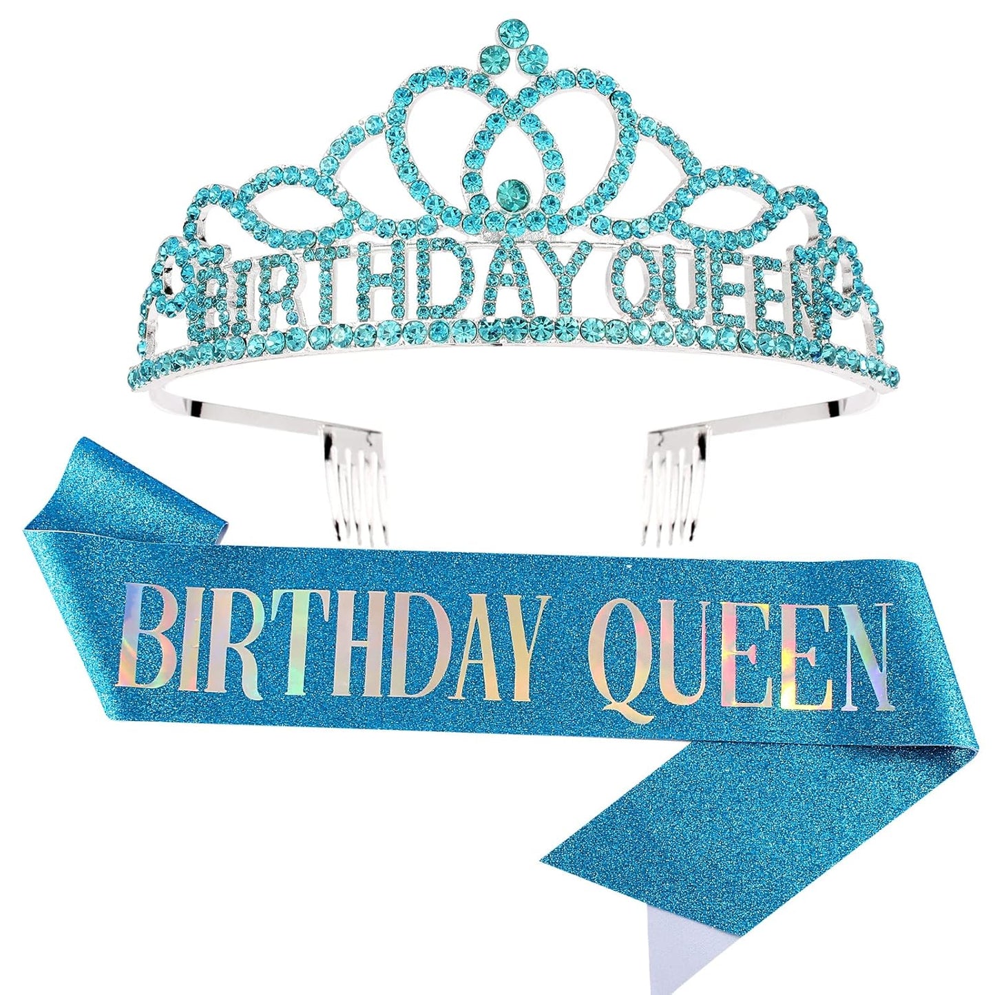 CAVETEE Gold Birthday Crowns and Sash - Queen Tiara for Party Decorations