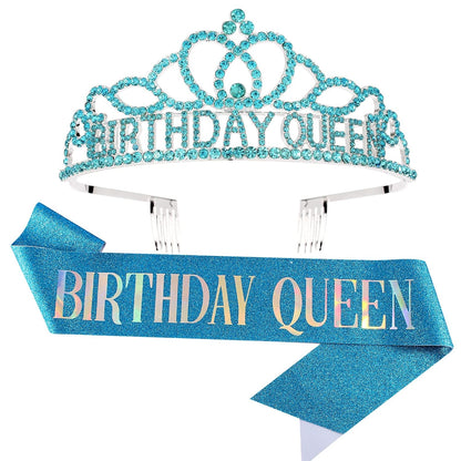 CAVETEE Gold Birthday Crowns and Sash - Queen Tiara for Party Decorations
