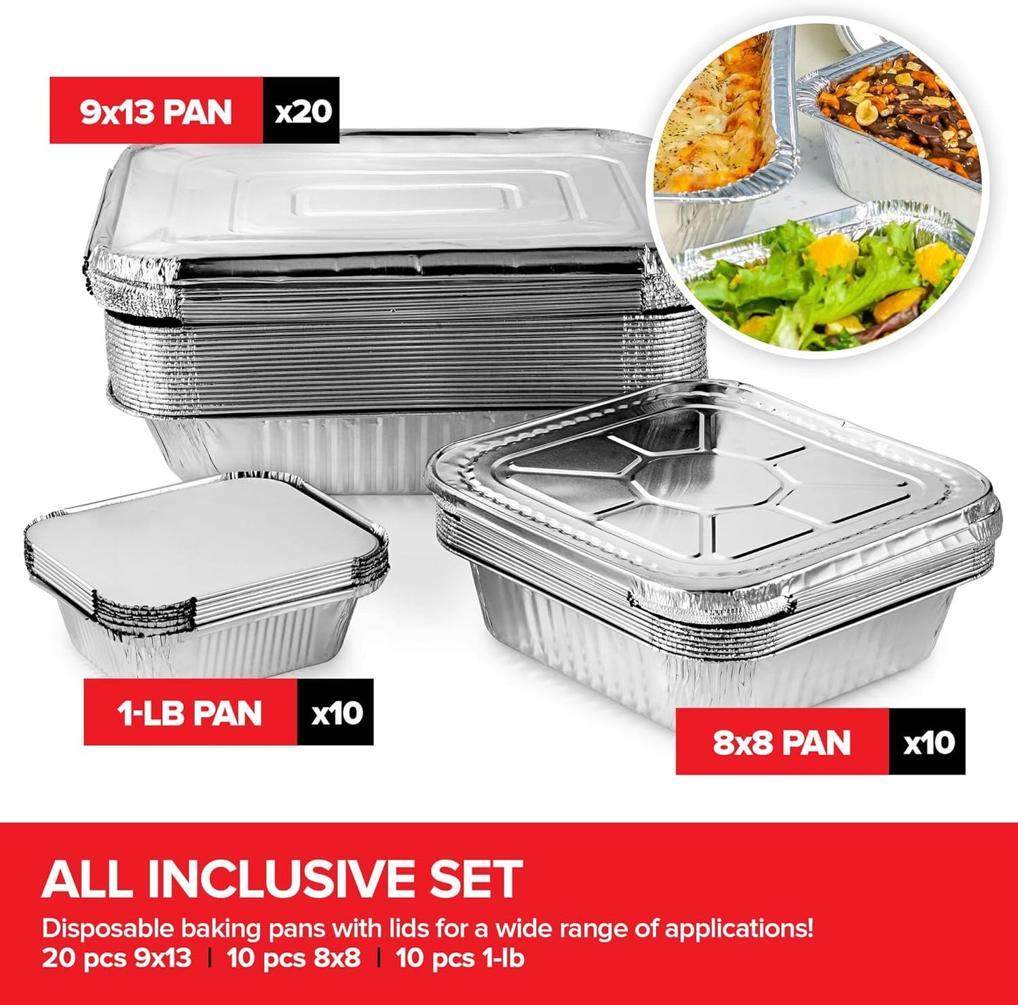 Stock Your Home Aluminum Pans 9x13 Disposable Foil Pans (30 Pack) - Half Size Steam Table Deep Trays - Tin Foil Pans Great for Cooking, Heating, Storing, Prepping Food