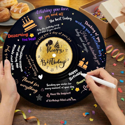 REEGII Vinyl Record Style Birthday Guest Book for Birthday Decorations - Large 11.6"x11.6" Sign-In Poster with 12 Pens | Unique Keepsake Gift for Birthday Party Decor (Happy Birthday, Golden, 11.6"L x 11.6"W)