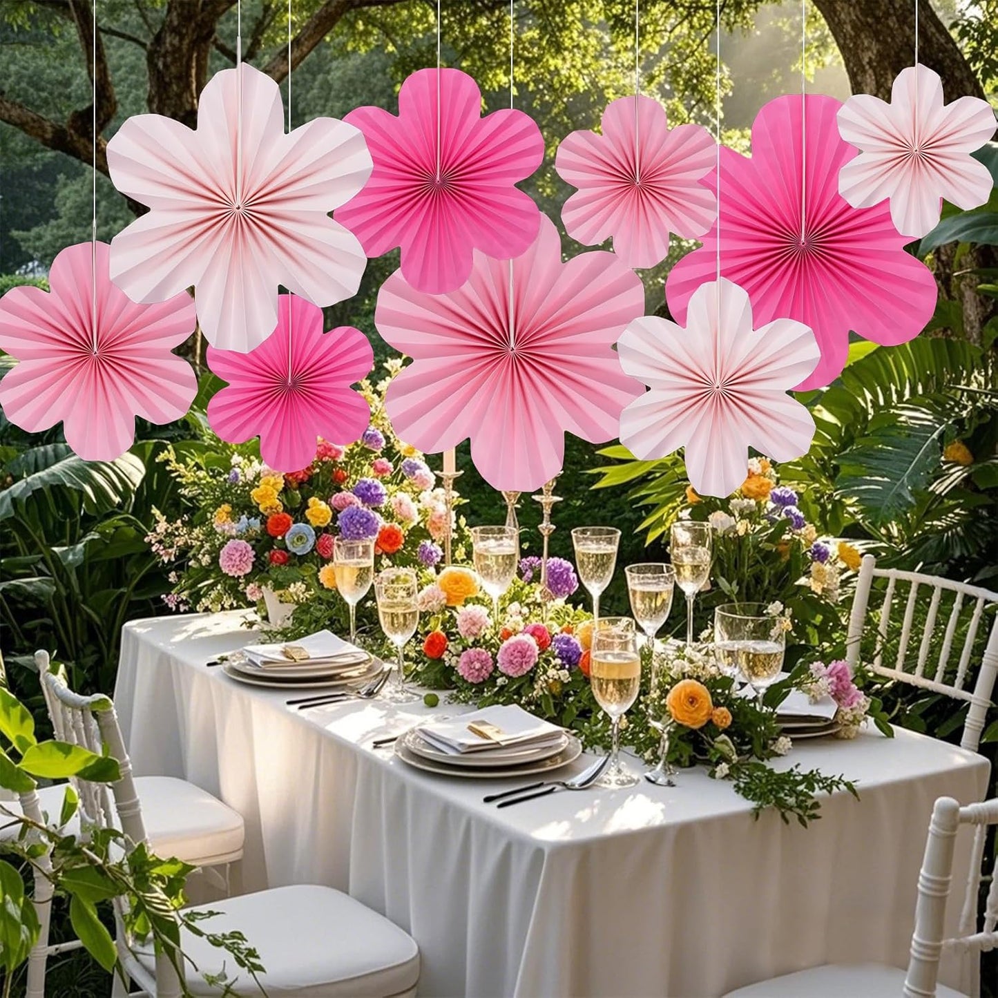 choyaxo 9pcs Paper Flower Paper Fan Floral Backdrop Flower Wall Decor for Party Wall Decorations