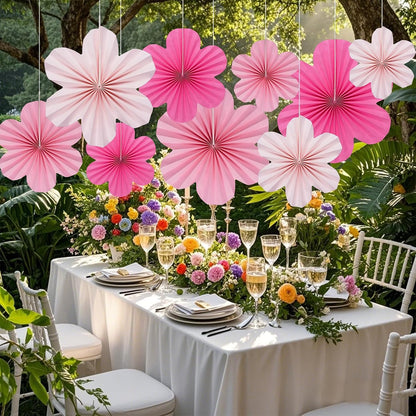 choyaxo 9pcs Paper Flower Paper Fan Floral Backdrop Flower Wall Decor for Party Wall Decorations
