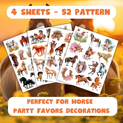 Horse Temporary Tattoos 52 Pcs Horse Tattoos for Kids Birthday Party Supplies Favors Tattoos Stickers Super Cute Gifts Party Decorations Girls Boys Classroom School Prizes Themed