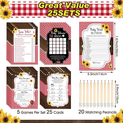 Yinder 145 Pcs Baby Shower Games Activities Cards with 20 Pencils Includes Baby Bingo Description and Wishes Guess Who Price is Right Word Scramble Game(Here Comes the Son)